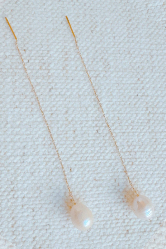 Freshwater Pearl Dainty Chain Earrings