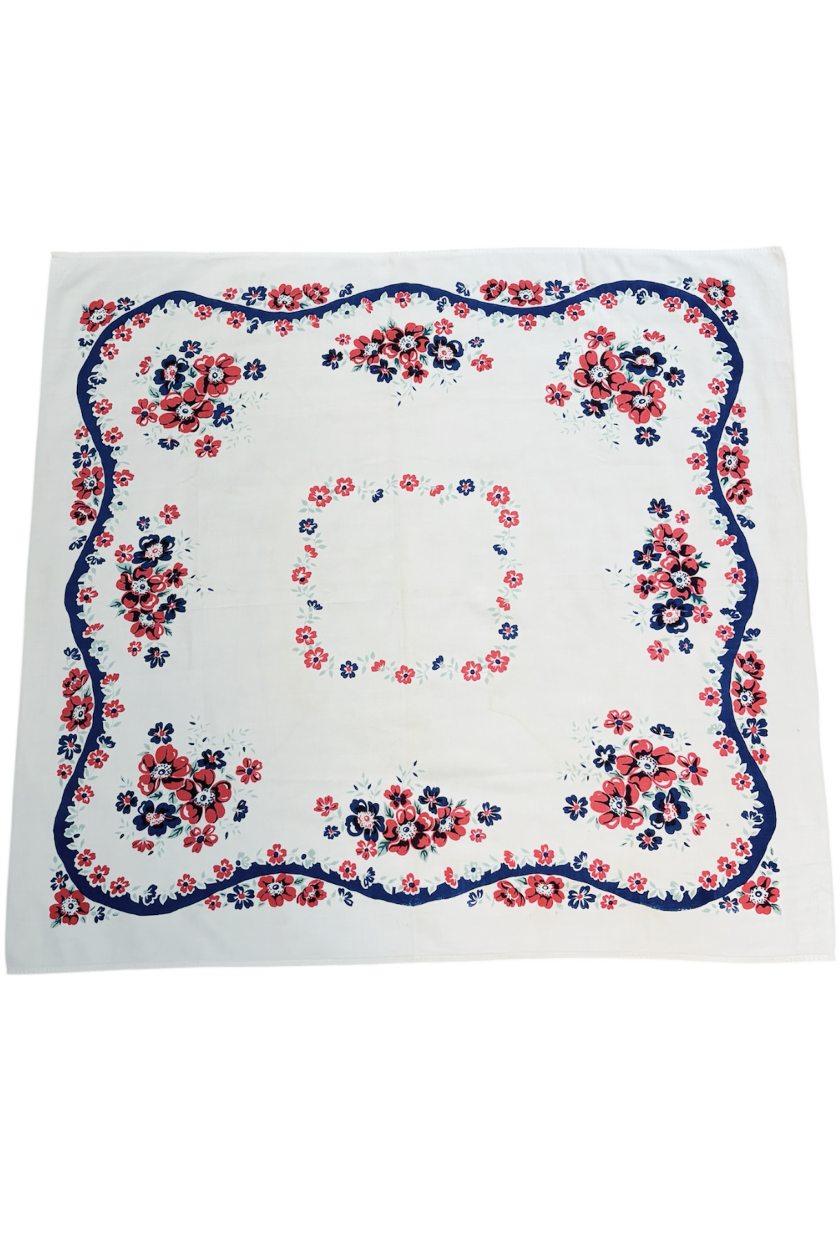 Vintage Red & Blue Floral Tablecloth