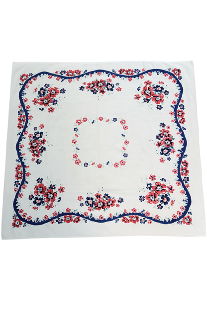 Vintage Red & Blue Floral Tablecloth