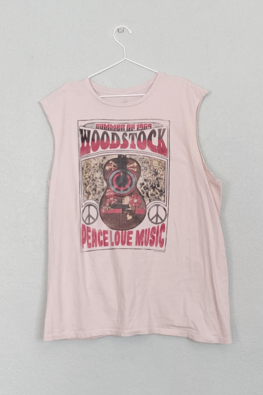 Thrifted Woodstock T-Shirt w/ Cut-off Sleeves - Size XXL