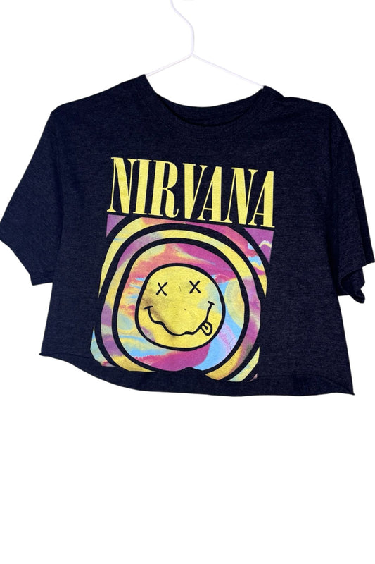 Thrifted Cropped Nirvana T-Shirt - Size Large