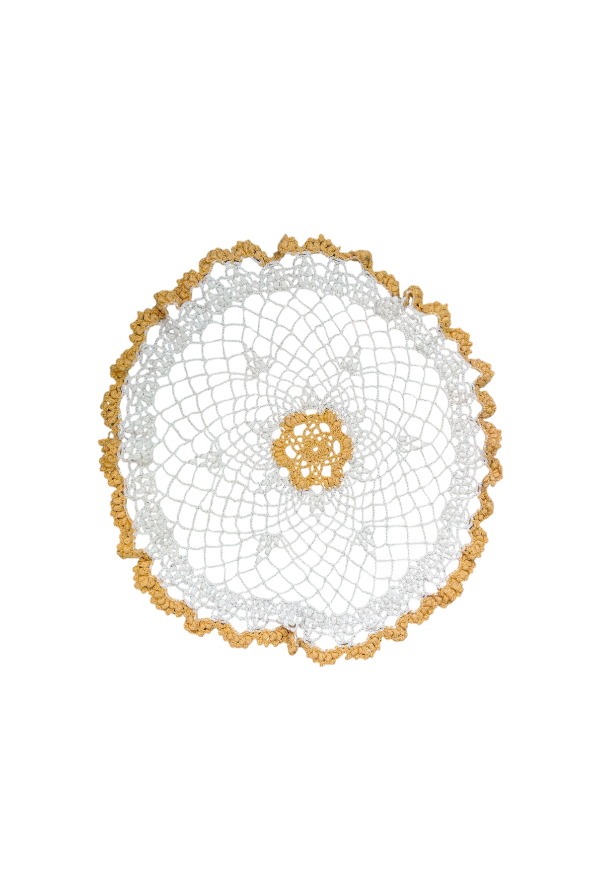 Vintage Handmade Yellow & White Doily