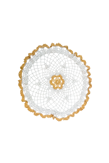 Vintage Handmade Yellow & White Doily