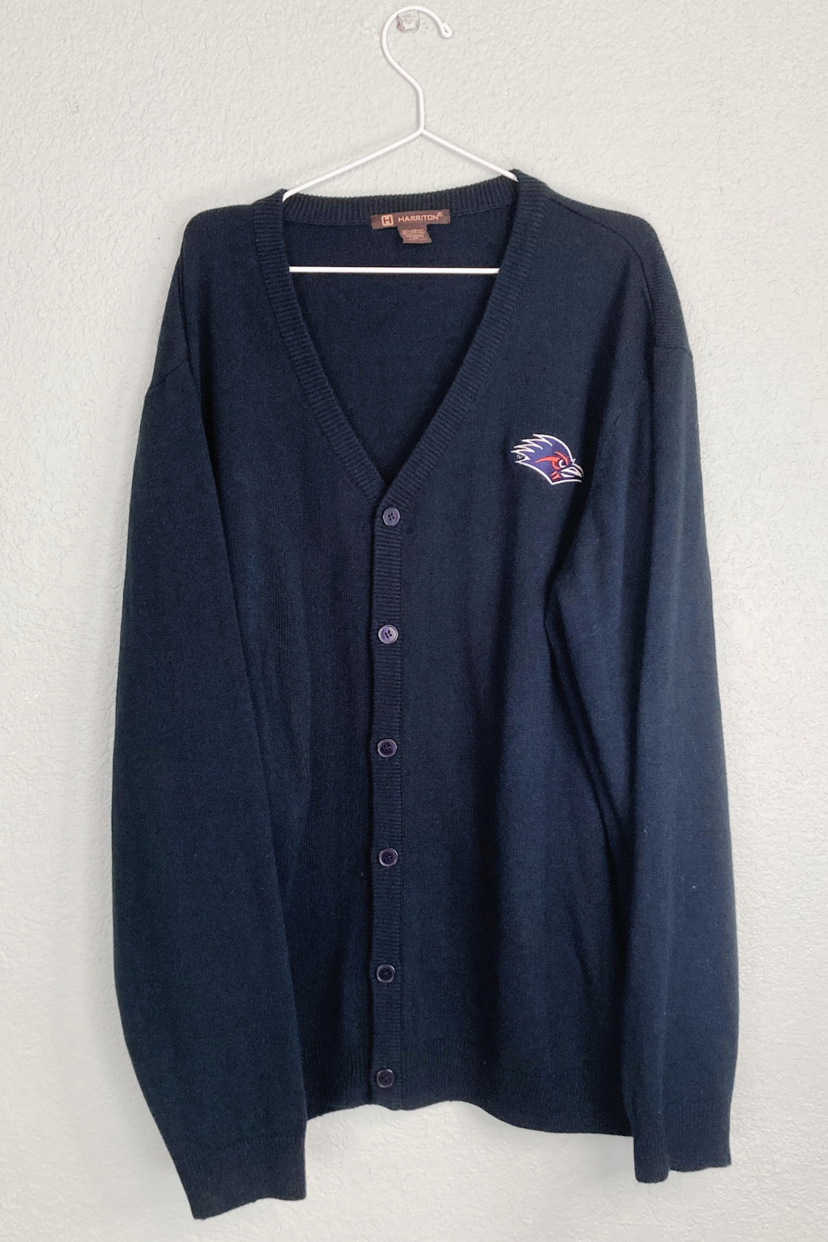 Thrifted Harriton Navy Sweater Cardigan - Size 3XL