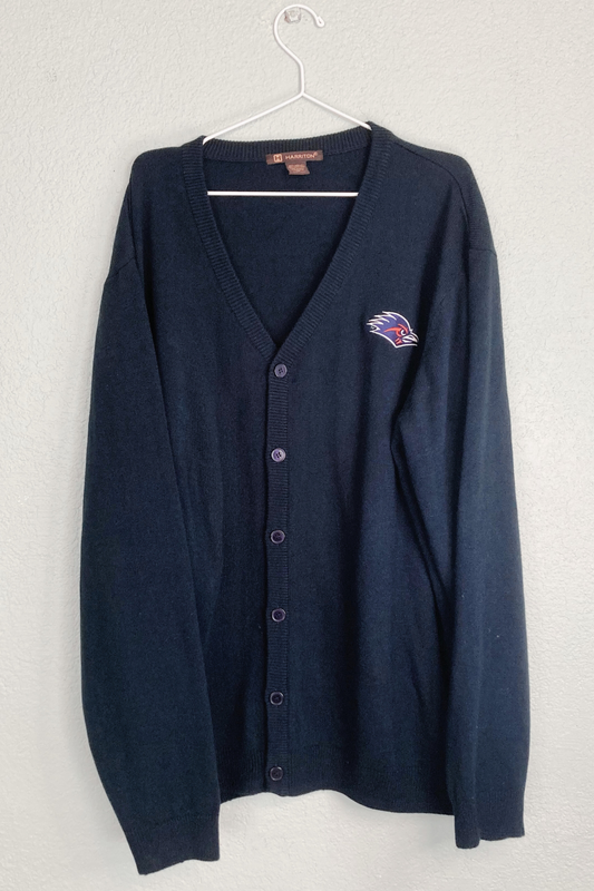 Thrifted Harriton Navy Sweater Cardigan - Size 3XL