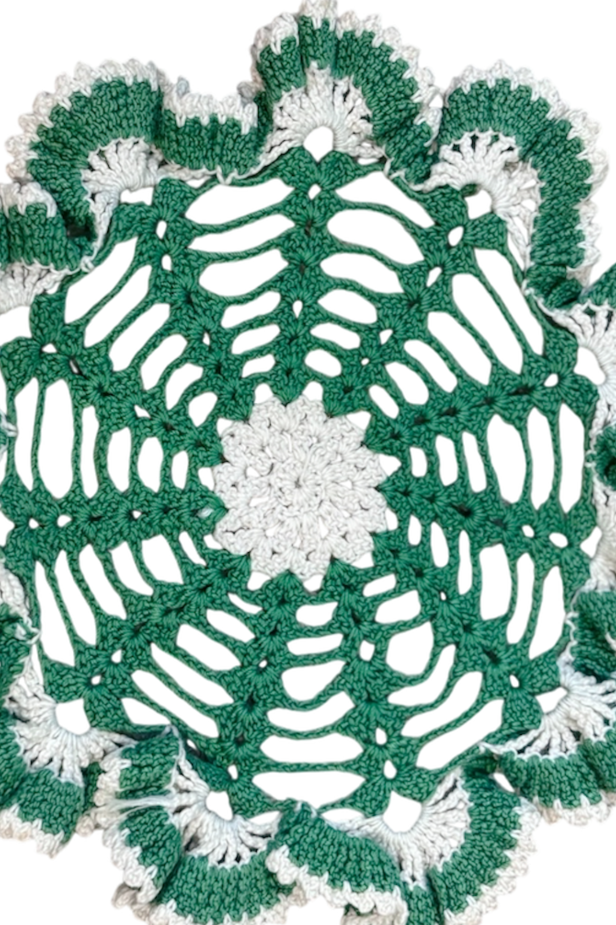 Vintage Handmade Green & White Doily