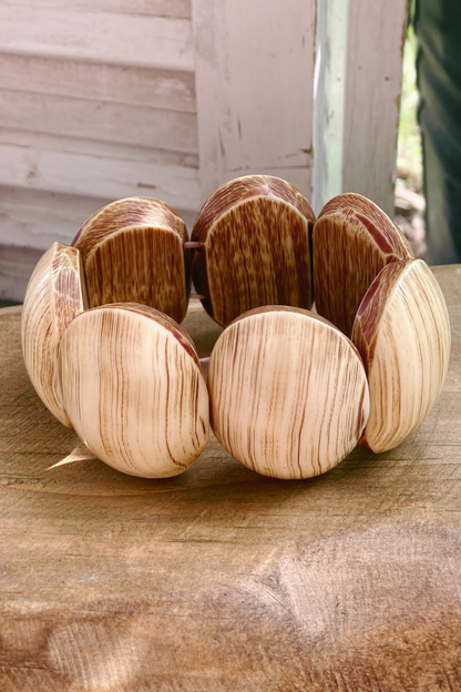 Thrifted Woodgrain Oval Beaded Stretchable Bracelet