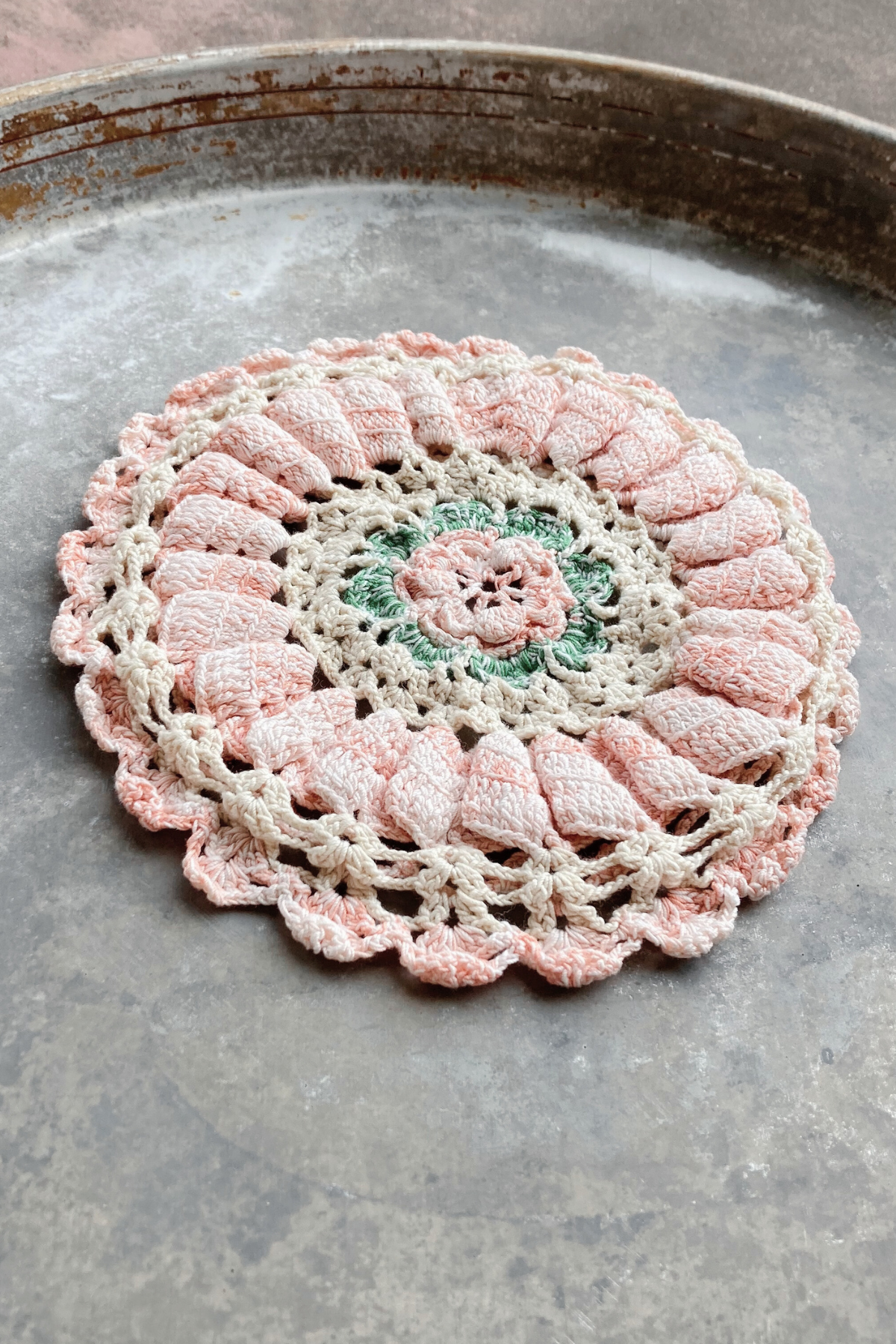 Vintage Crocheted Pink Doilies - Set of 3