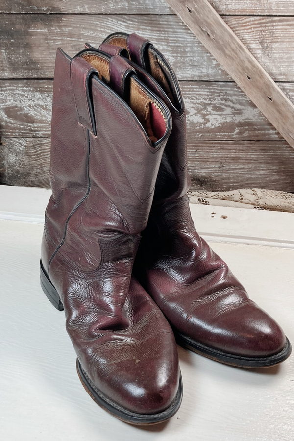 Thrifted Justin Brown Leather Cowboy Boots: Men's Size 6.5D