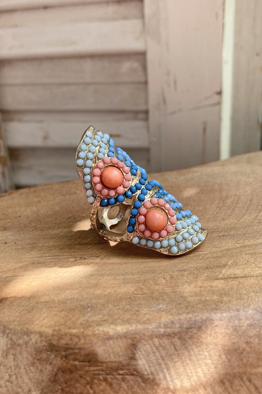 Thrifted Gold-Tone Beaded Cocktail Ring