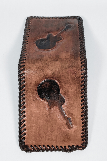 Vintage Hand Tooled Leather Wallet w/ Guitar Detail
