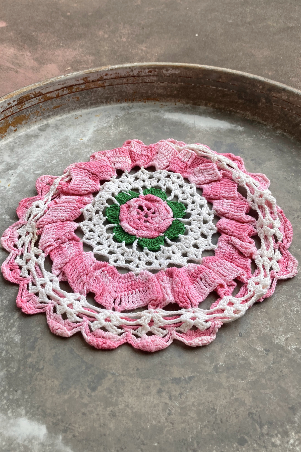 Vintage Crocheted Pink Doilies - Set of 3