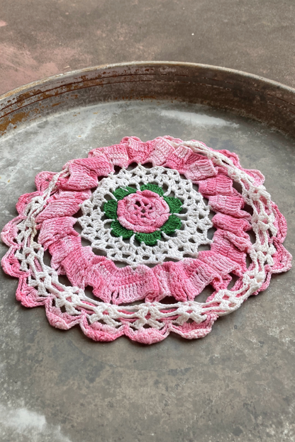 Vintage Crocheted Pink Doilies - Set of 3