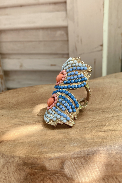 Thrifted Gold-Tone Beaded Cocktail Ring