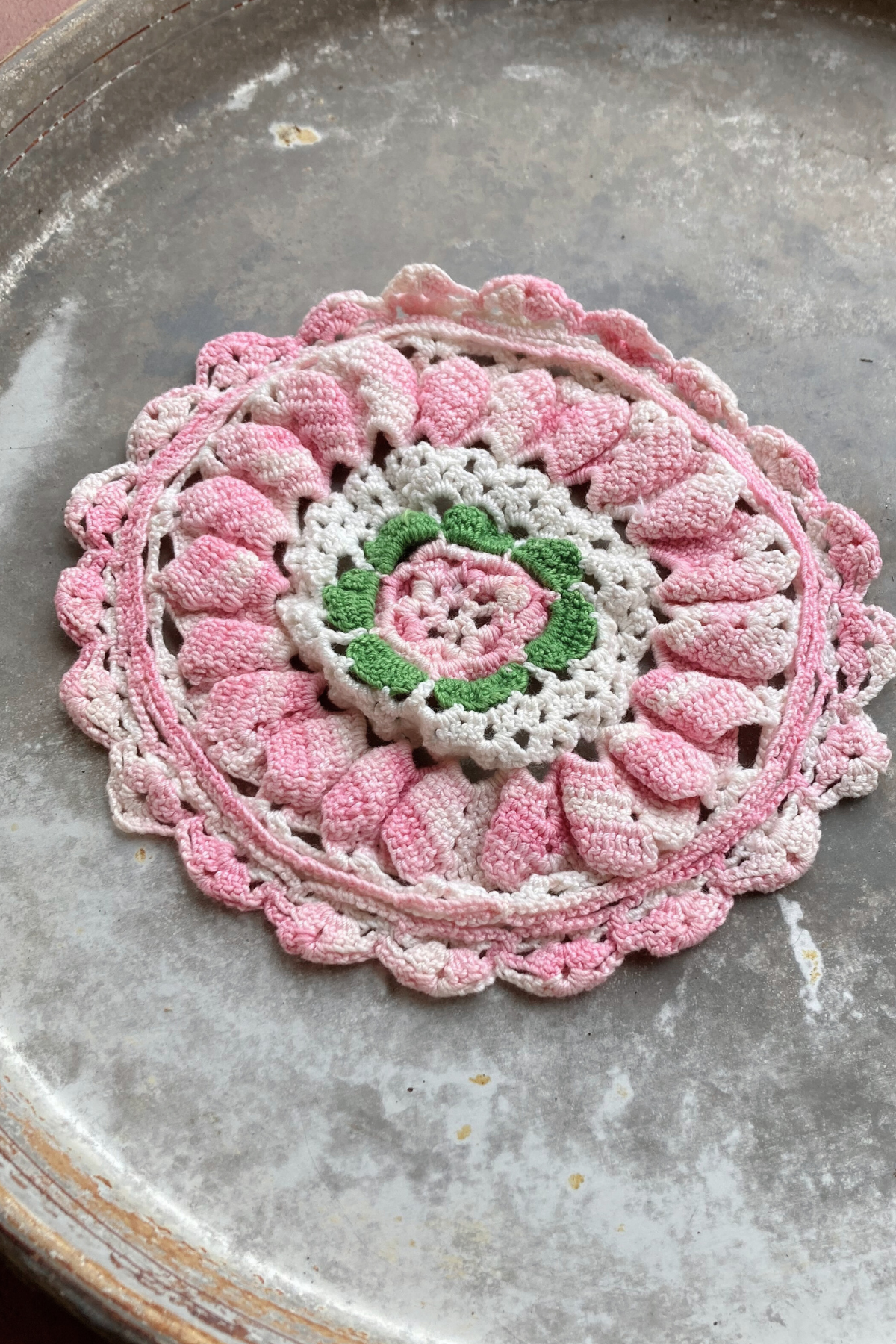 Vintage Crocheted Pink Doilies - Set of 3