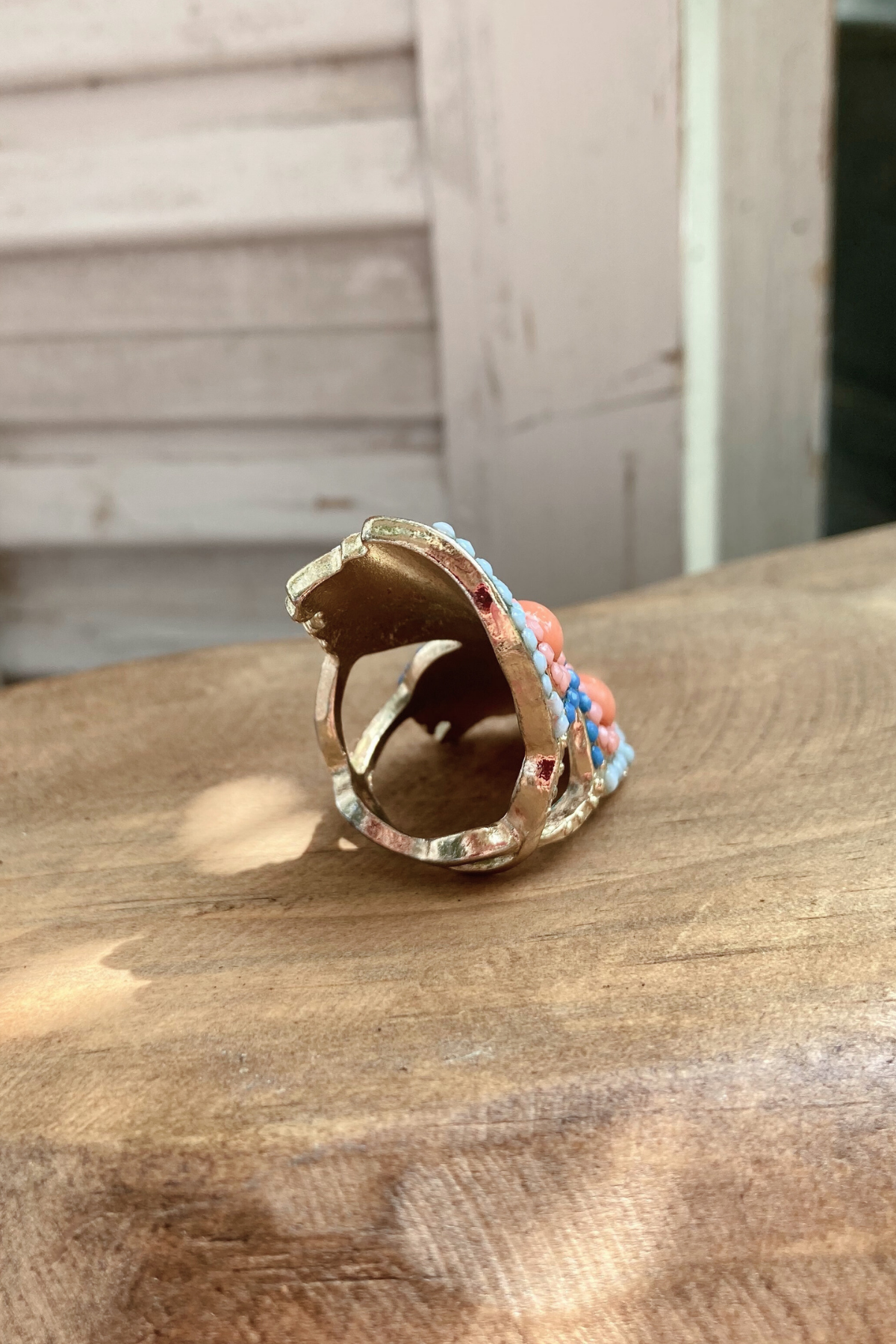 Thrifted Gold-Tone Beaded Cocktail Ring