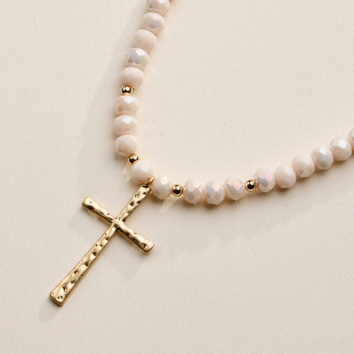 Glass Bead Cross Necklace - 3 Colors