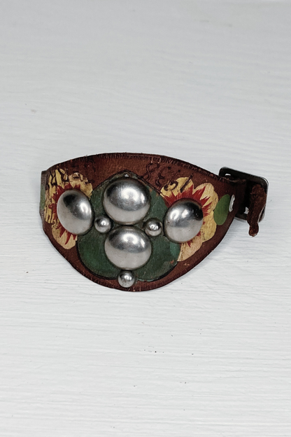 Vintage Leather Cuff Bracelet - Marked "1938 Jerry"