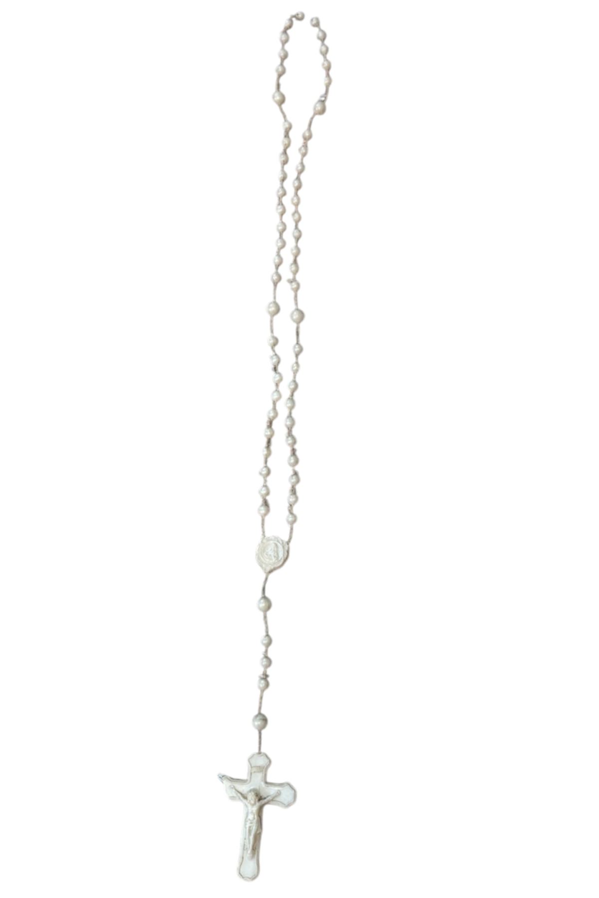 Vintage White Plastic Beaded Rosary - As Is