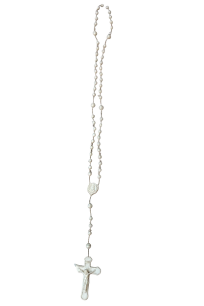 Vintage White Plastic Beaded Rosary - As Is