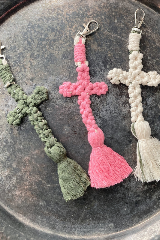 Handmade Macrame Cross Keychain