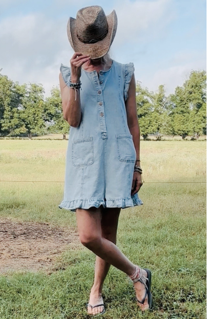 Sweet Ruffle Denim Romper