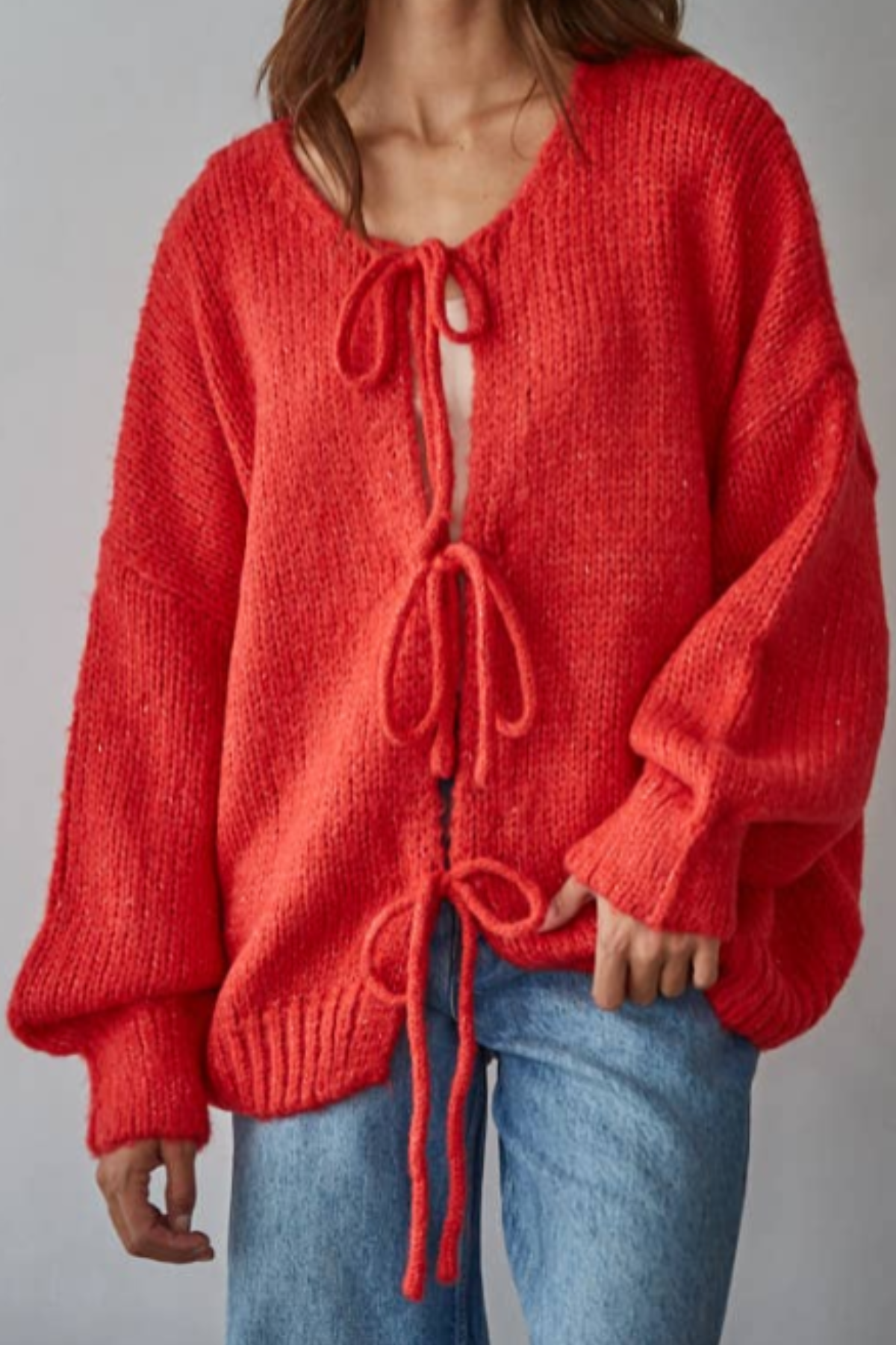 Oversized Knit Tie Front Sweater