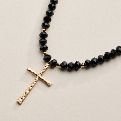 Glass Bead Cross Necklace - 3 Colors
