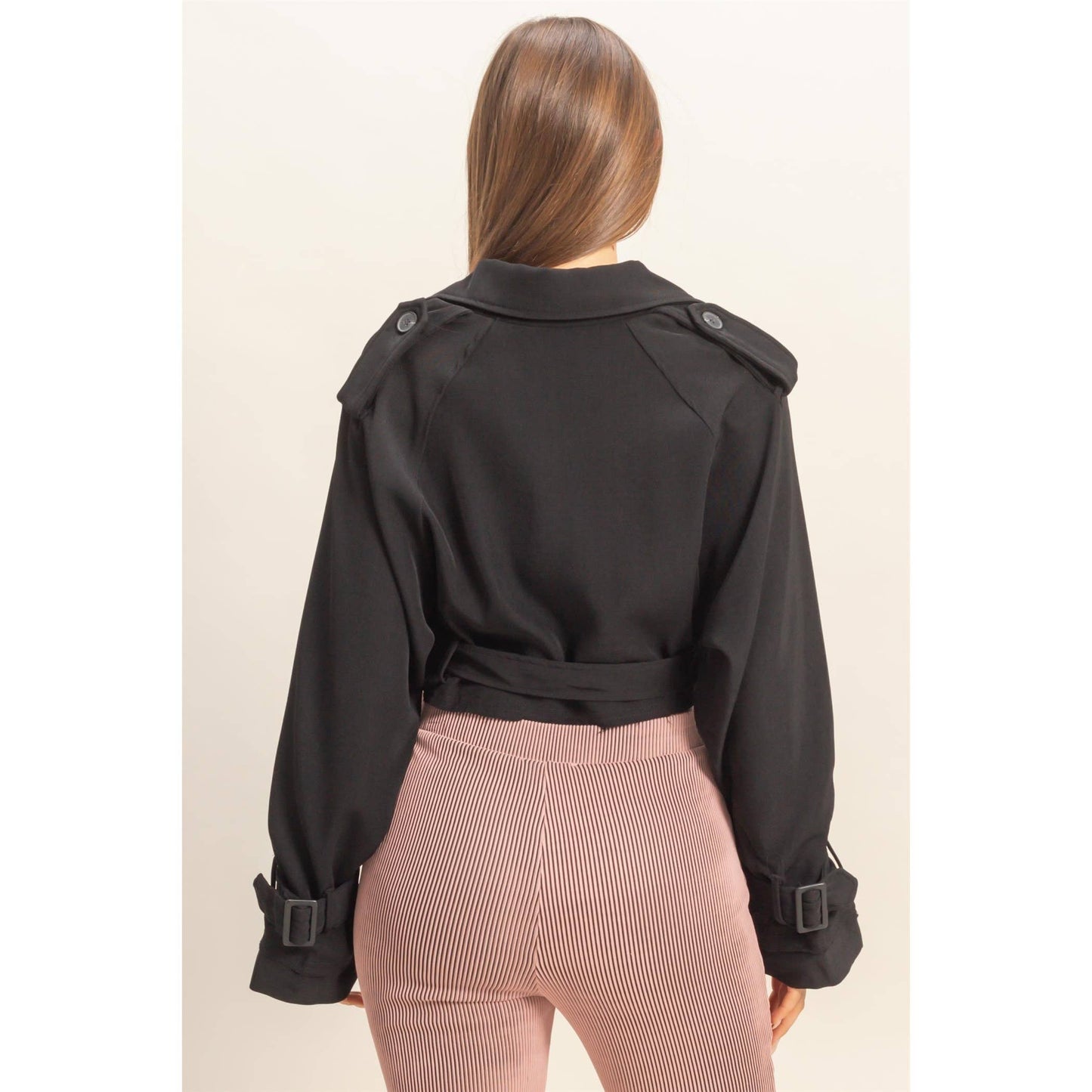 Cropped Trench Coat w/ Distressed Hem