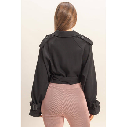 Cropped Trench Coat w/ Distressed Hem