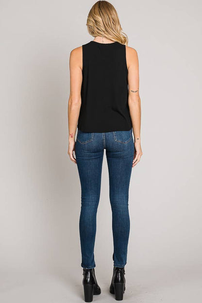 Sleeveless Asymmetric Ruffle Hem Vegan Leather Top