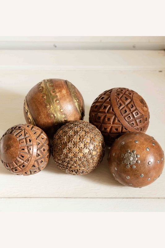 Thrifted Set of 5 Mixed Decorative Balls- Assorted Sizes