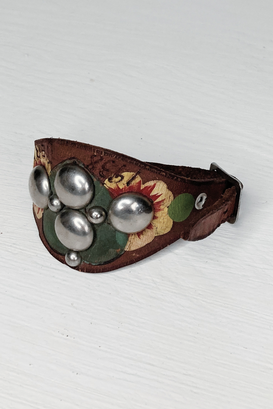 Vintage Leather Cuff Bracelet - Marked "1938 Jerry"