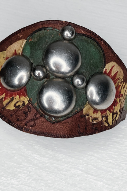 Vintage Leather Cuff Bracelet - Marked "1938 Jerry"