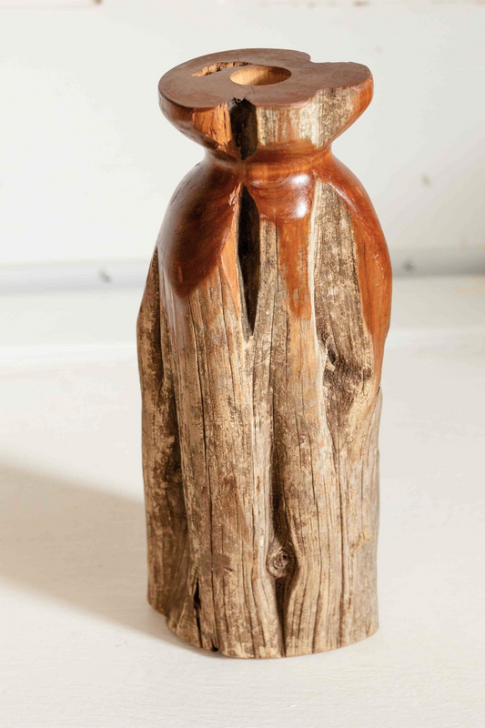 Thrifted Rustic Tree Stump Candleholder