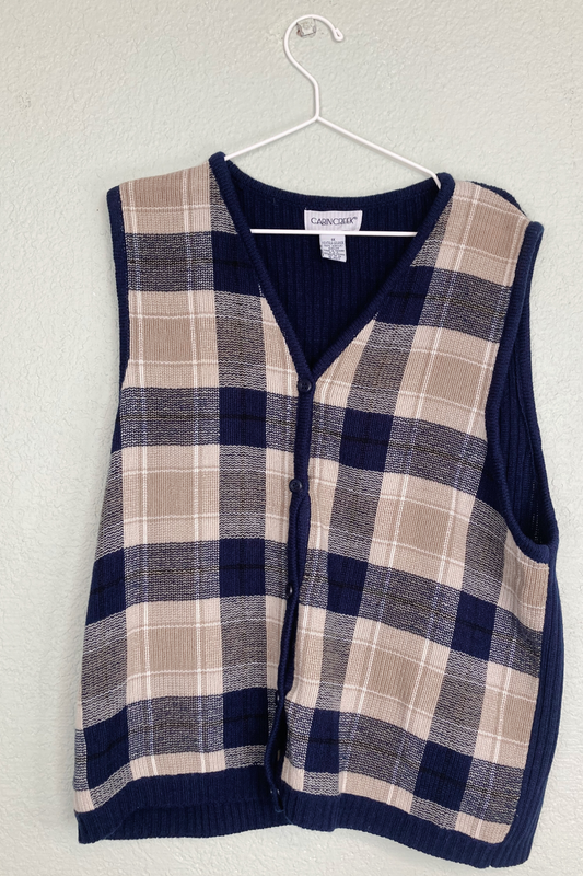 Vintage Cabin Creek Navy Plaid Sweater Vest - Size XLarge
