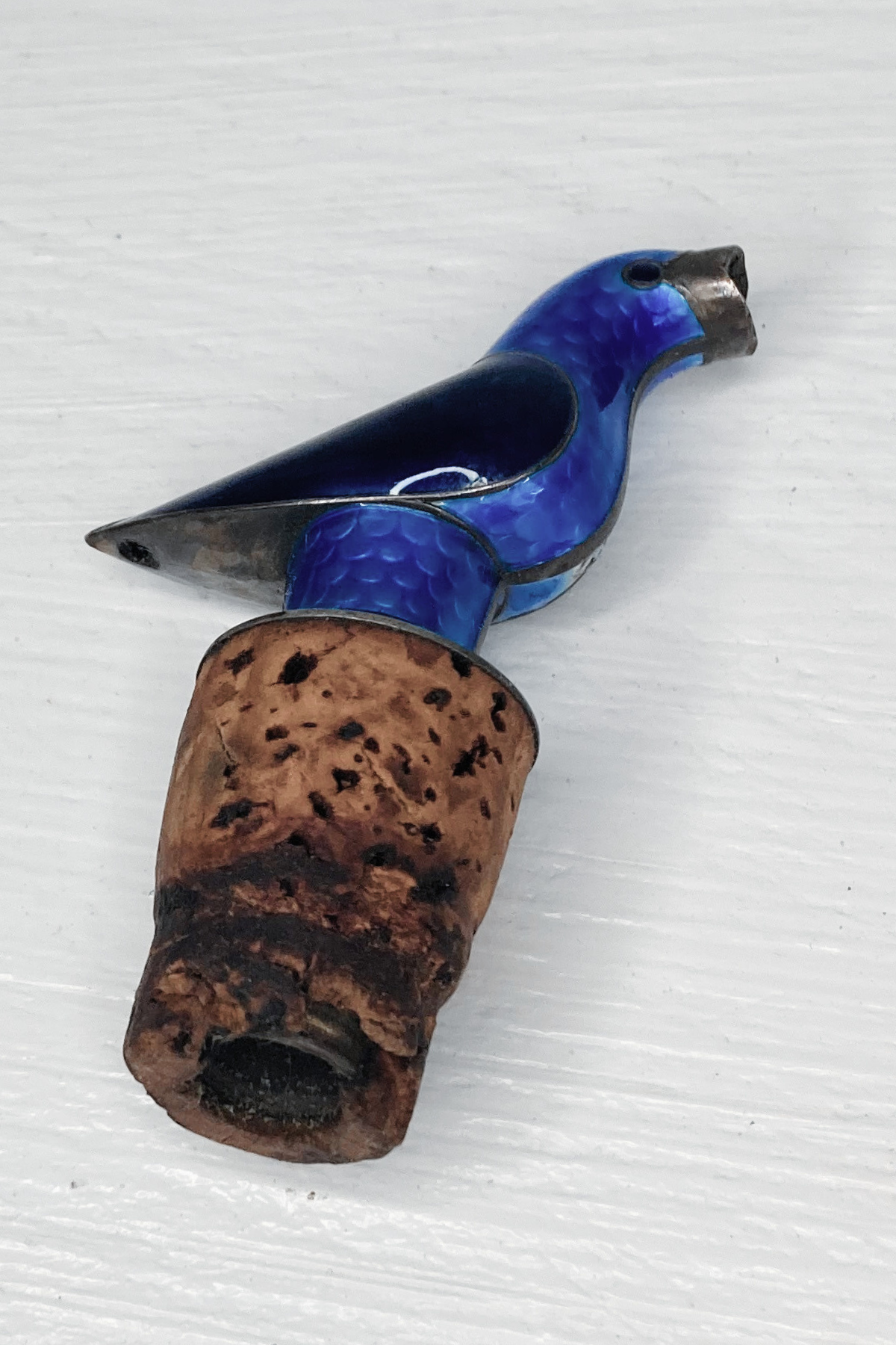 Vintage Mid Century Modern Silver & Enameled Bird Pourer