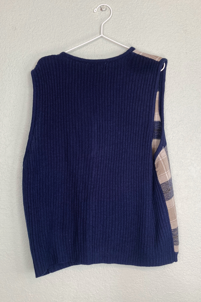 Vintage Cabin Creek Navy Plaid Sweater Vest - Size XLarge