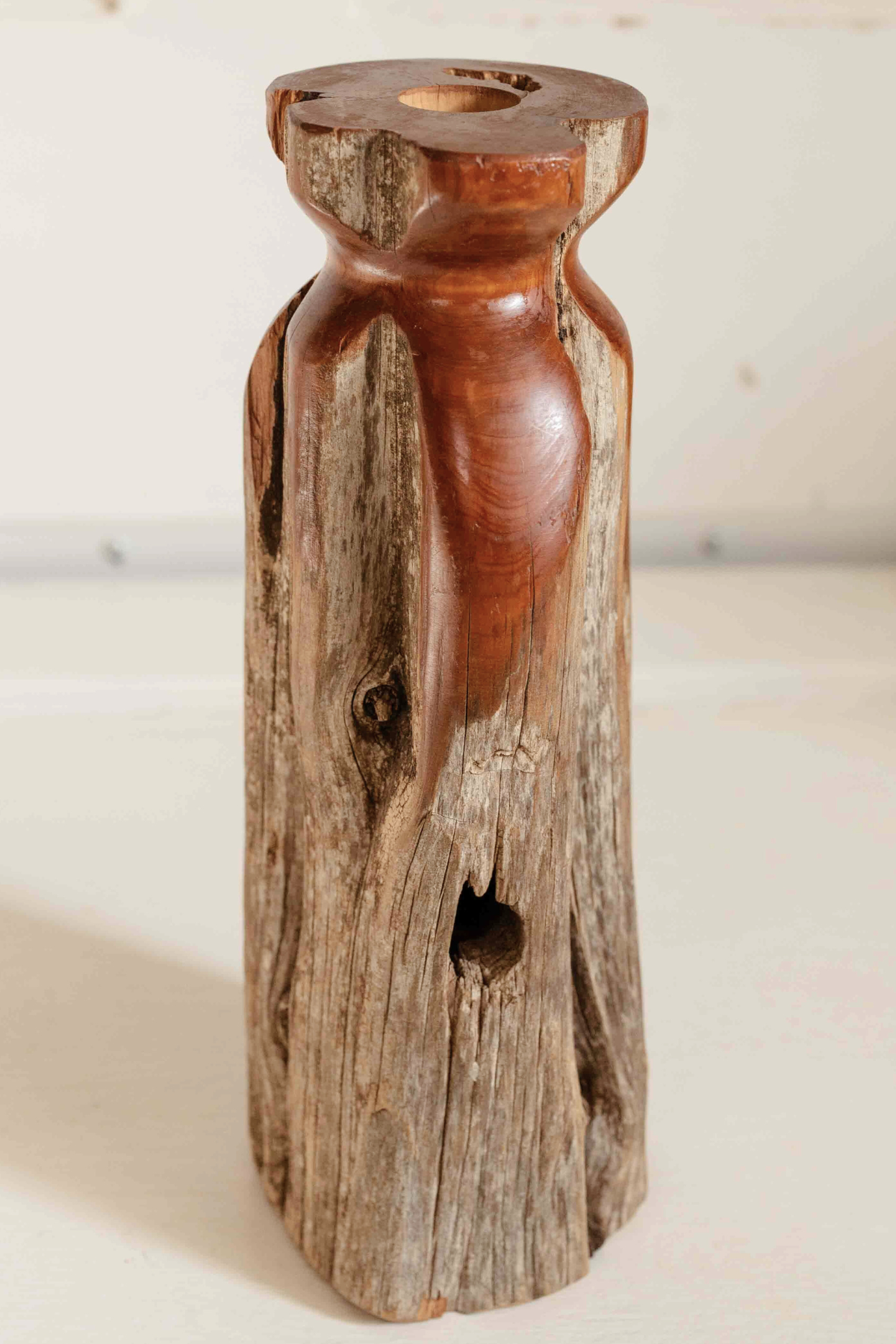 Thrifted Rustic Tree Stump Candleholder