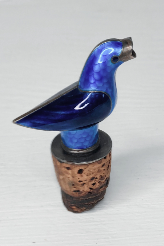 Vintage Mid Century Modern Silver & Enameled Bird Pourer
