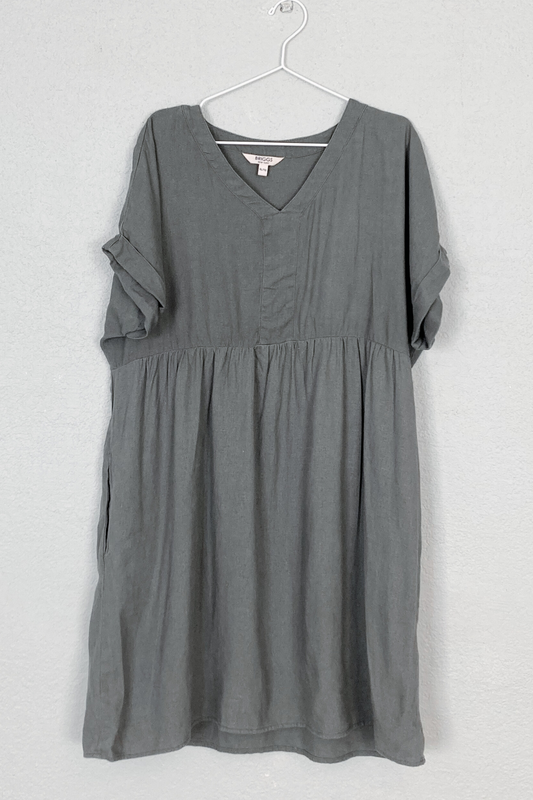 Thrifted BRIGGS Linen Blend Babydoll Dress w/ Pockets