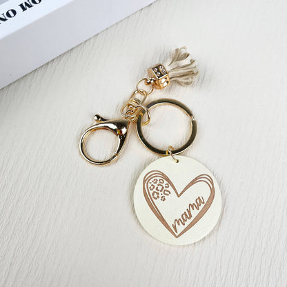 Mama Wooden Pendant Keychain with Tassel