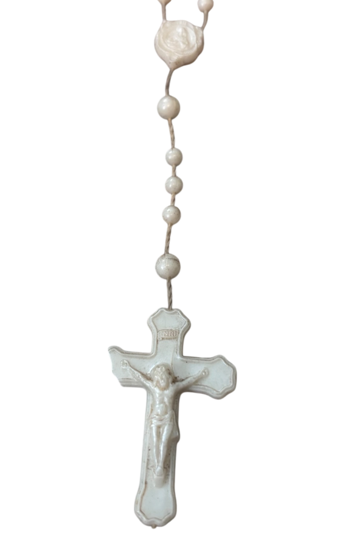Vintage White Plastic Beaded Rosary - As Is