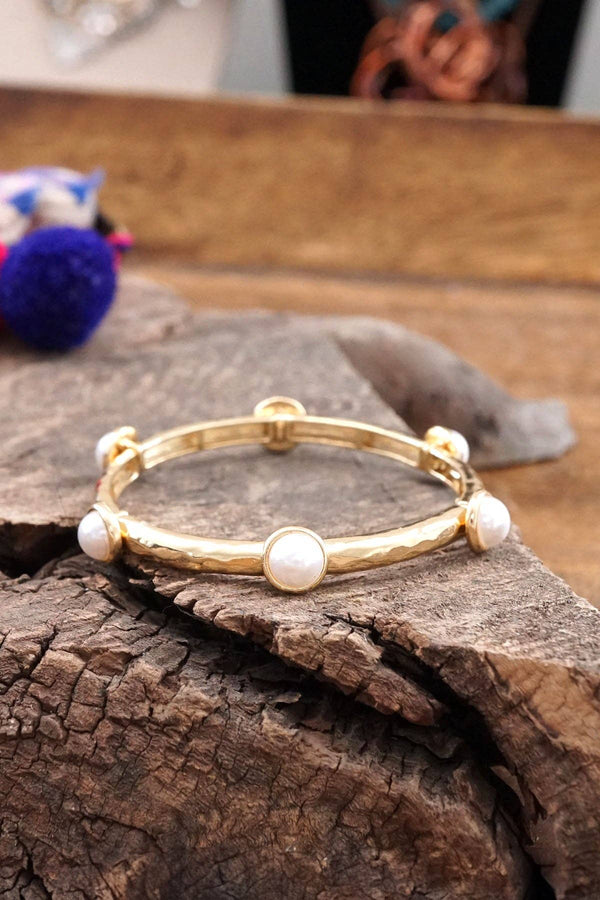 Jeweled Golden Stretchable Bangle with Semi Precious Stone Dots