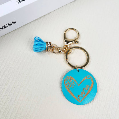Mama Wooden Pendant Keychain with Tassel