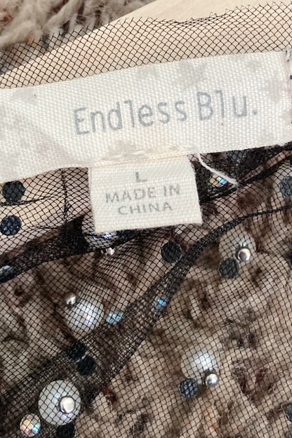 Thrifted Sheer Pearl & Rhinestone Cropped Top - Size Large