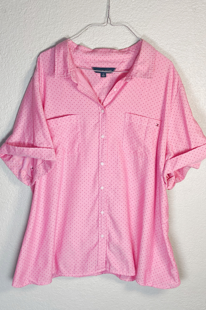 Thrifted Tommy Hilfiger Pink Button-Down Shirt- Size 2X