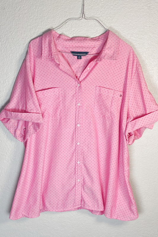 Thrifted Tommy Hilfiger Pink Button-Down Shirt- Size 2X