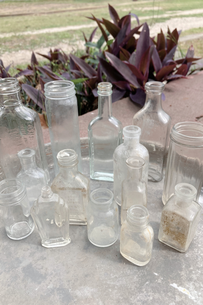 Vintage Lot of 14 Glass Unwashed Bottles