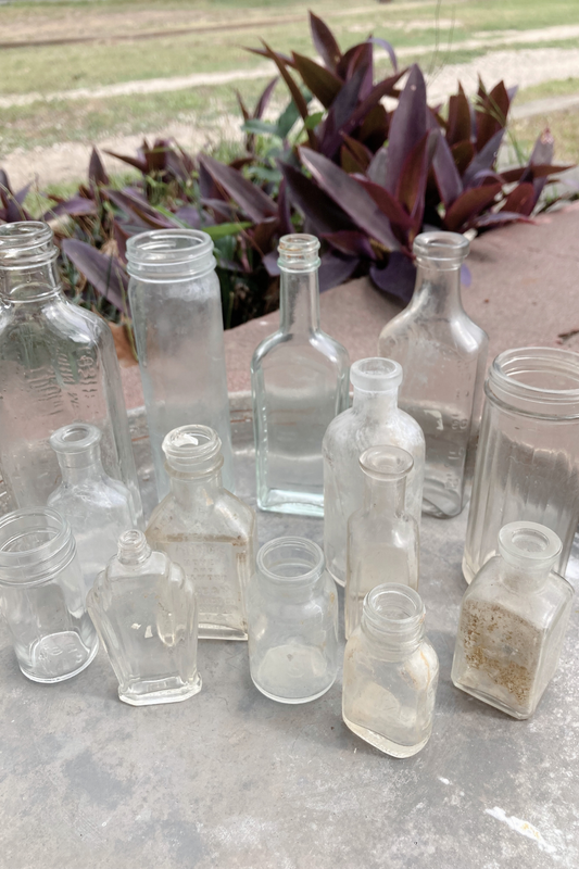 Vintage Lot of 14 Glass Unwashed Bottles